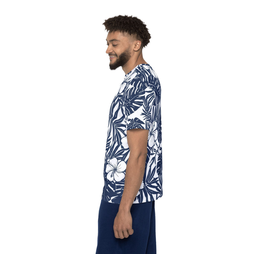 Tropical Hibiscus Athletic Jersey — Navy All-Over-Print